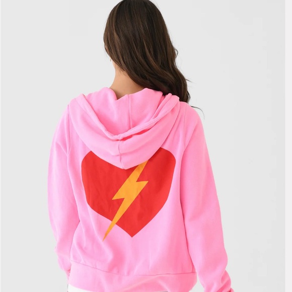 Aviator Nation NWT women’s hot pink Bolt & Heart zip hoodie in Large - Picture 3 of 13
